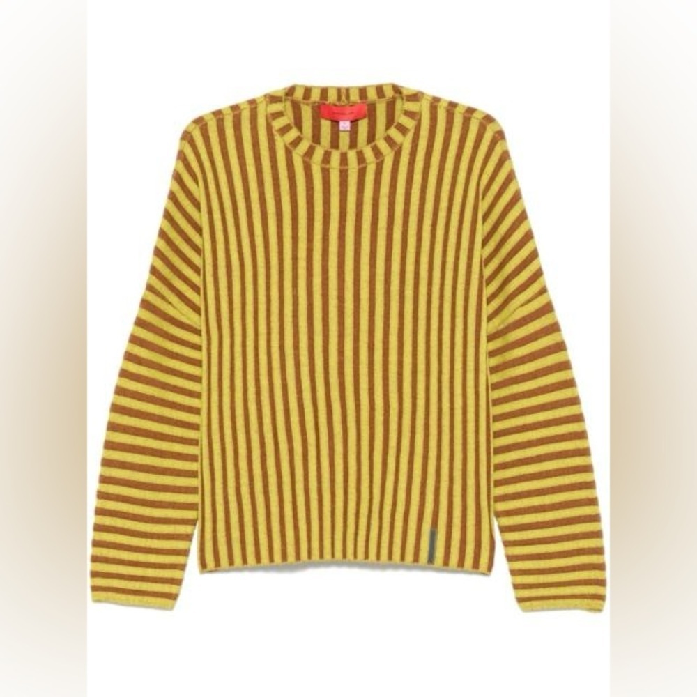 ECKHAUS LATTA Yellow Brown Stripe 100% Merino Wool Knit Crochet Keyboard Sweater - Picture 15 of 15